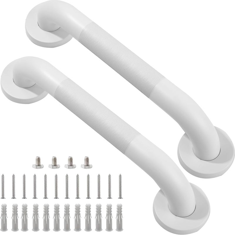Rackickyer Shower Grab Bar, 2 Pack 12 Inch White Bathroom Grab Bar, 1.25" Diameter 304 Stainless Steel Anti-Slip Grab Bars for Bathtubs and Showers, Handicap Shower Grab Bar for Seniors Elderly - Image 1